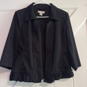 Christopher & Banks Women Black Ruffle Hem Jacket Blazer Small 3/4 Sleeve Casual